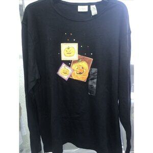 Happy Halloween Long Sleeves Shirt Women Classic Elements Size 20-22 Black